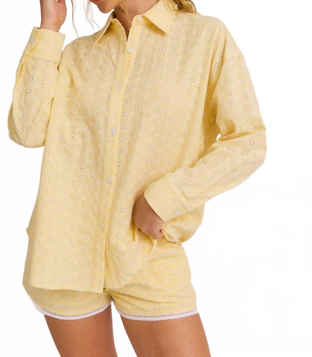 NEW LE LIS eyelet button down lace trim shorts & head scarf three-piece set in b